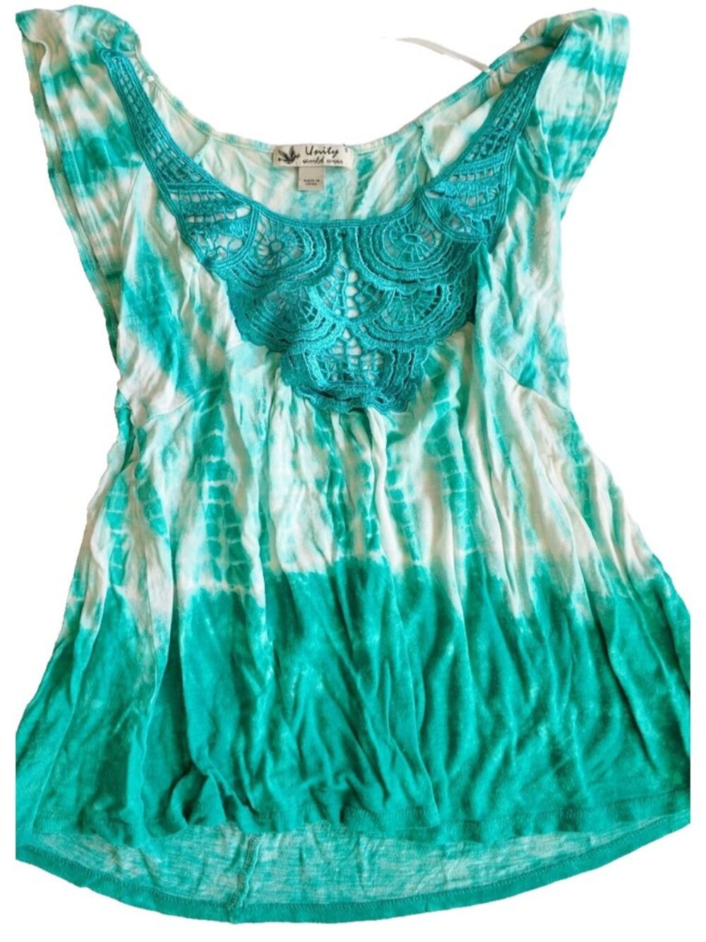 VINTAGE  BOHO unity world wear blue tie dye top size small